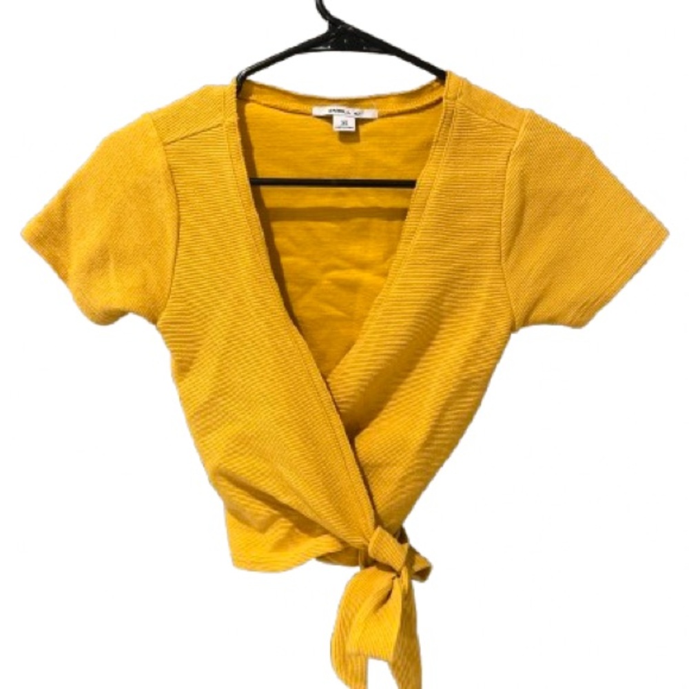 NWOT O’Neill Tabby Mustard Yellow Ribbed Wrap Top XS